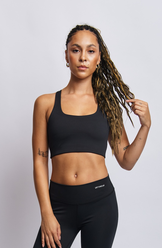 Ecomoss Low Neck Racerback Bra, Raven Black by URTHWEAR