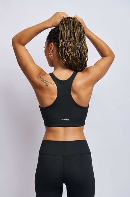 Ecomoss Low Neck Racerback Bra, Raven Black by URTHWEAR