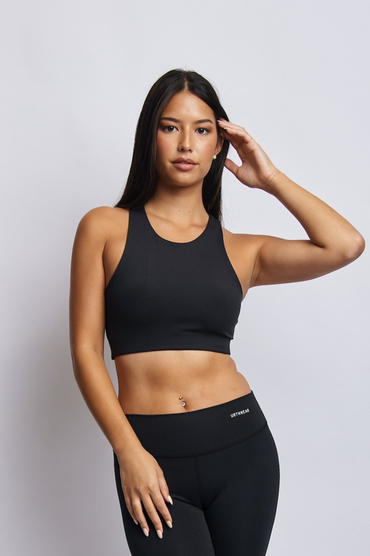 Ecomoss High Neck Racerback Bra, Raven Black by URTHWEAR