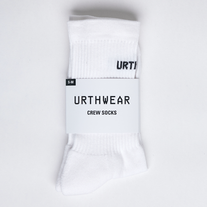 Logo Softknit Crew Socks, White by URTHWEAR