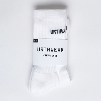 Logo Softknit Crew Socks, White by URTHWEAR