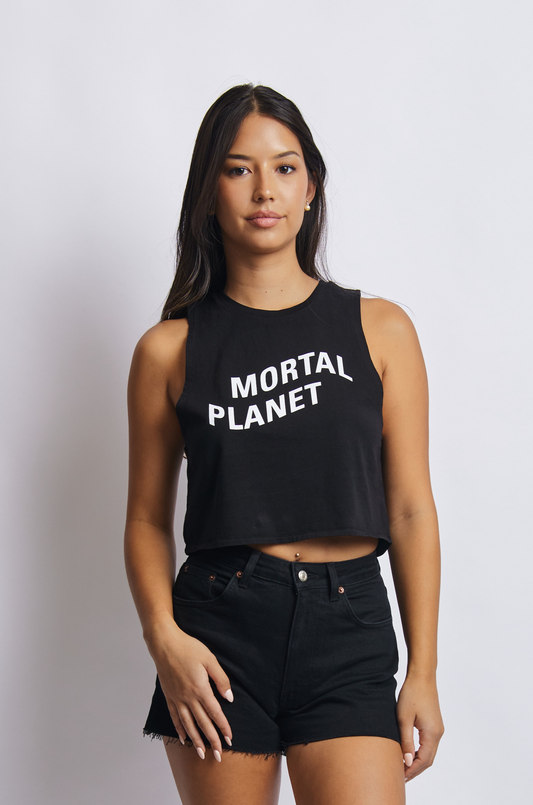 Mortal Planet Midweight Cropped Tank, Super Black by URTHWEAR