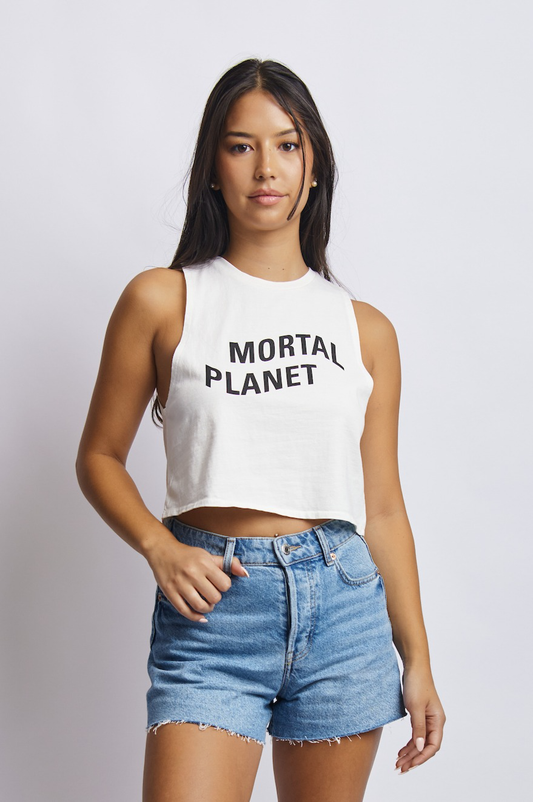 Mortal Planet Midweight Cropped Tank, Lunar White by URTHWEAR