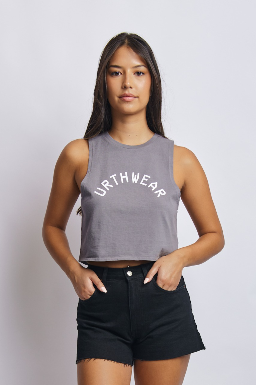 Arch Logo Midweight Cropped Tank, Gravel Grey by URTHWEAR