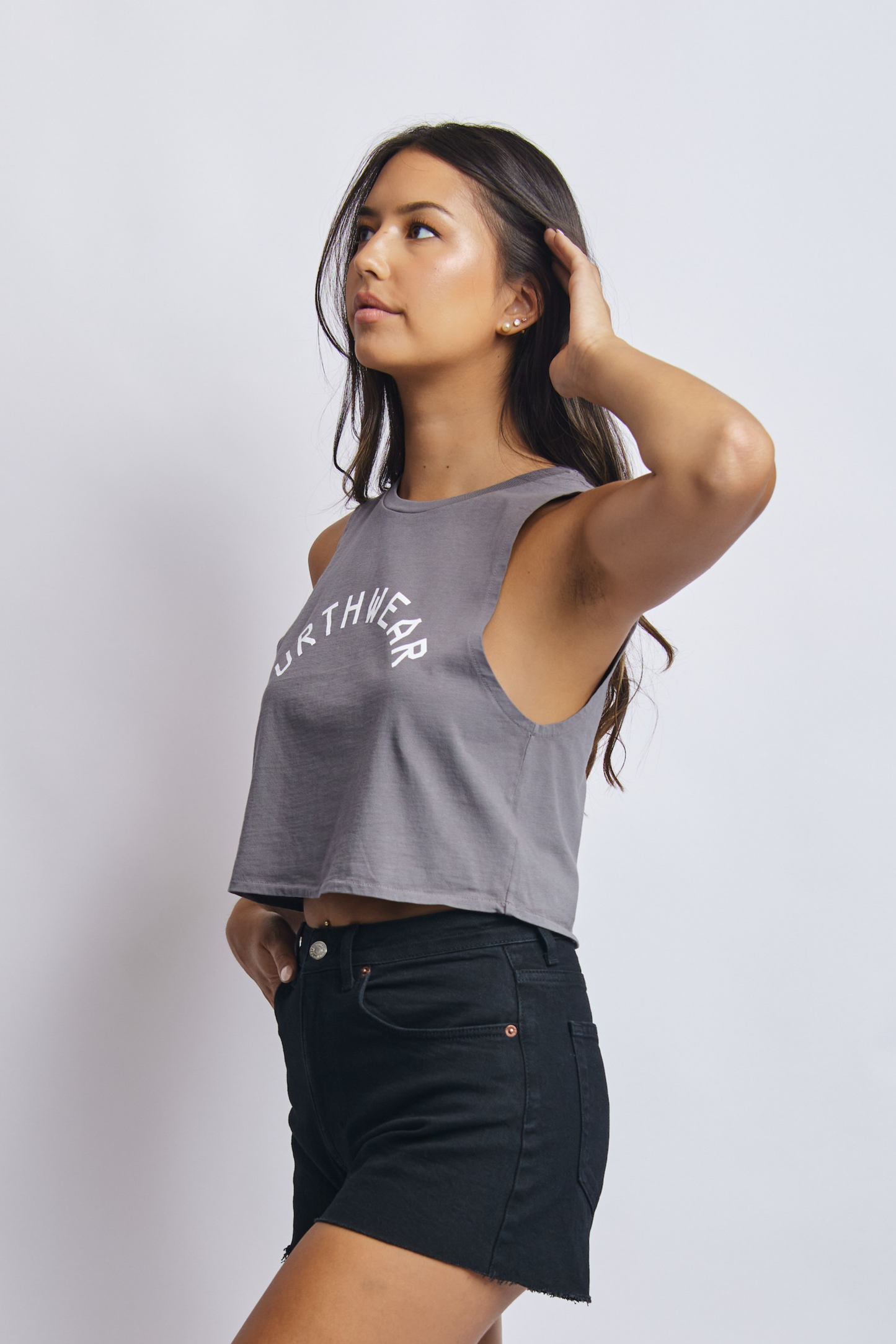 Arch Logo Midweight Cropped Tank, Gravel Grey by URTHWEAR