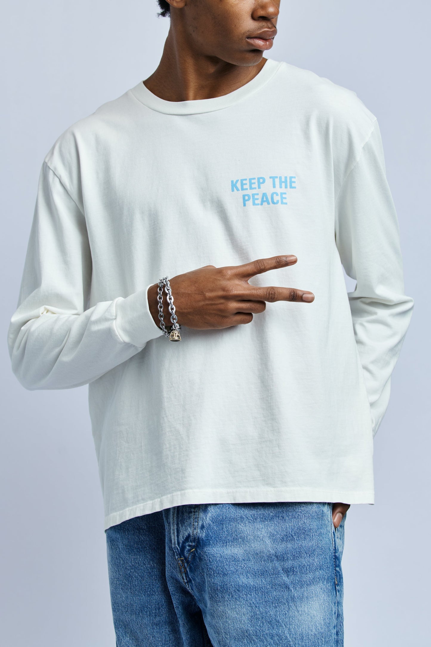 Keep The Peace Midweight Relaxed Long Sleeve, Lunar White by URTHWEAR