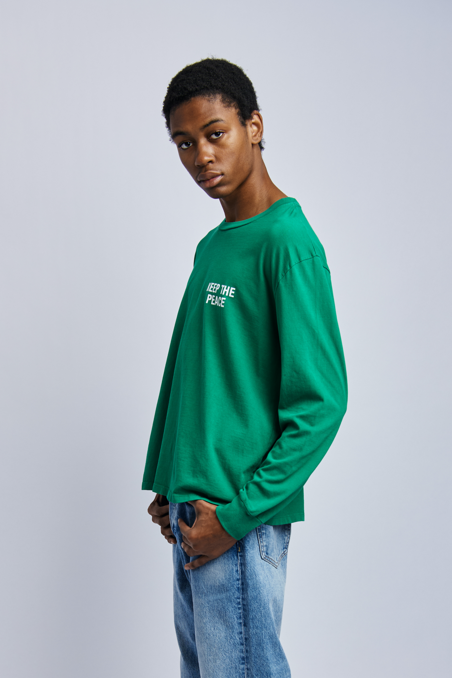 Keep The Peace Midweight Relaxed Long Sleeve, Rolex Green by URTHWEAR