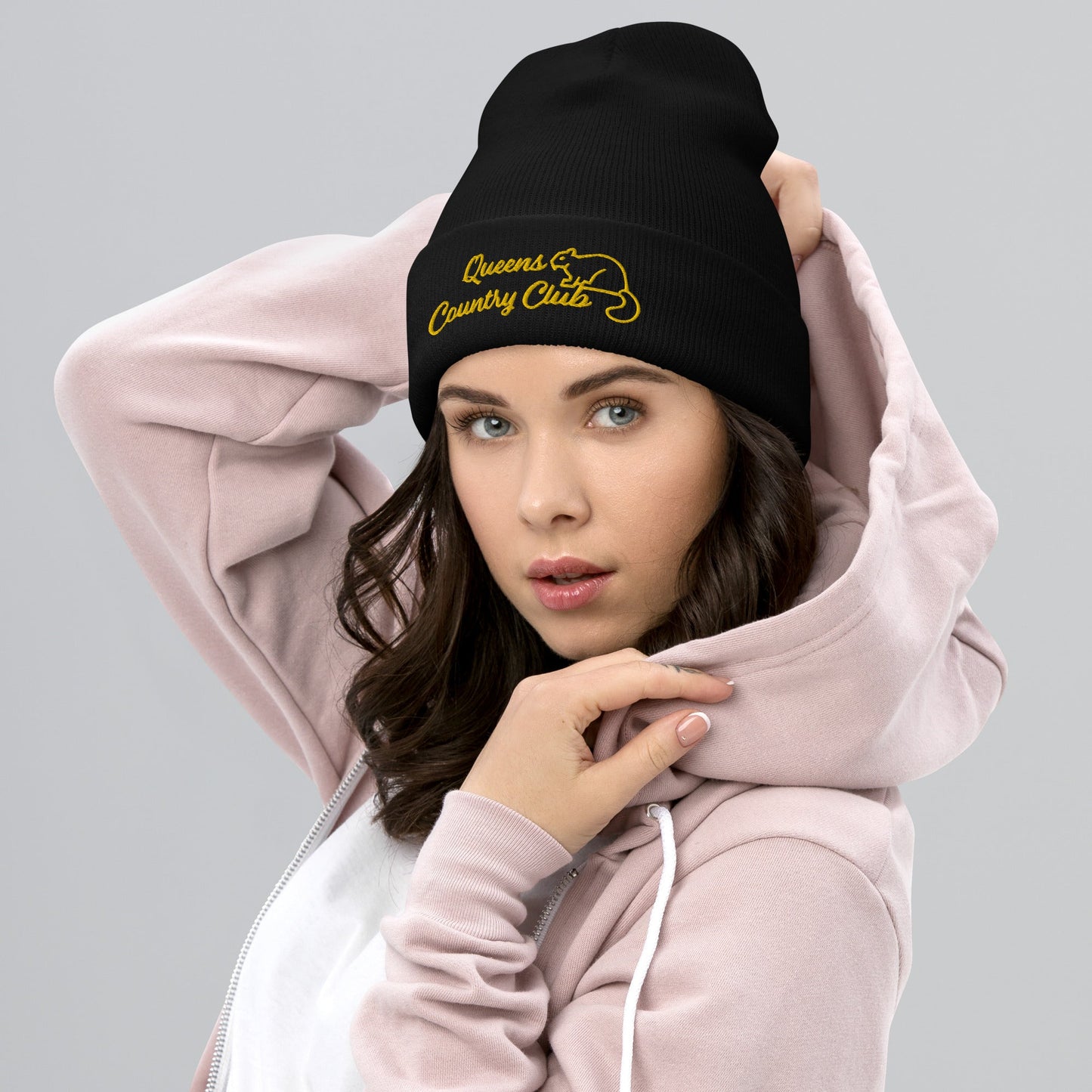 Queens Country Club with Squirrel Embroidery Cuffed Beanie by Queens Country Club