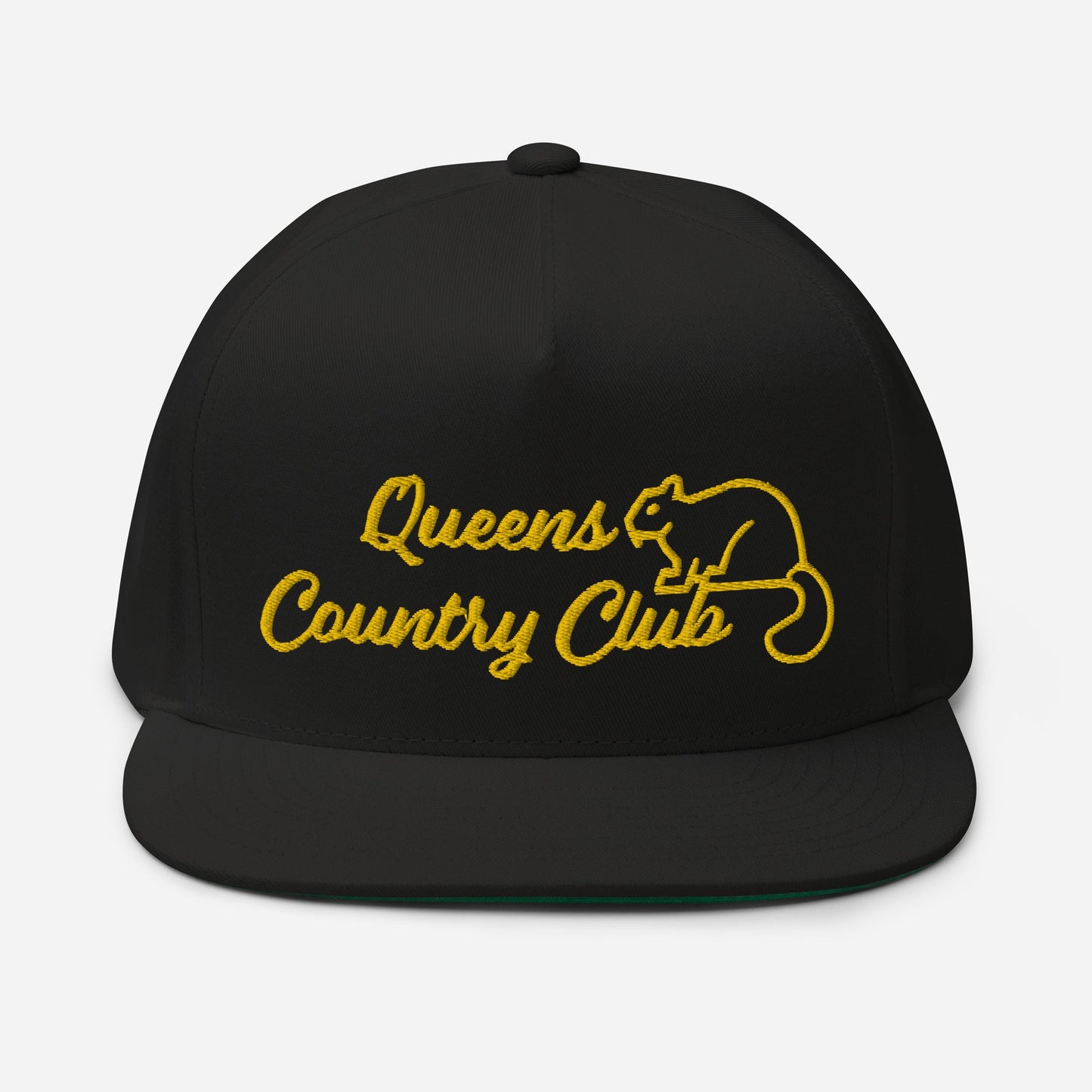 Queens Country Club with Squirrel Embroidery Flat Bill Cap by Queens Country Club