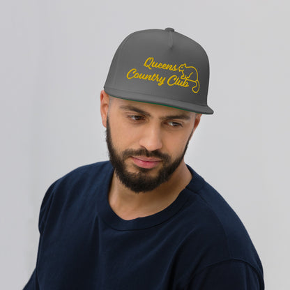 Queens Country Club with Squirrel Embroidery Flat Bill Cap by Queens Country Club