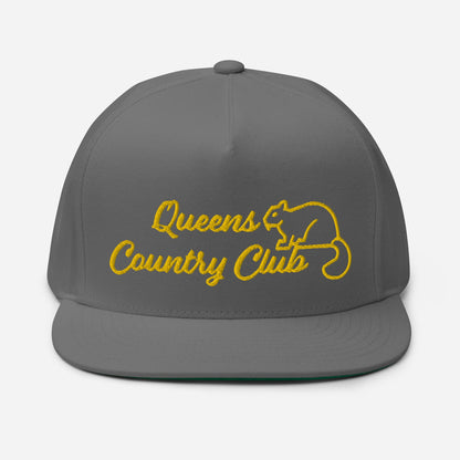 Queens Country Club with Squirrel Embroidery Flat Bill Cap by Queens Country Club