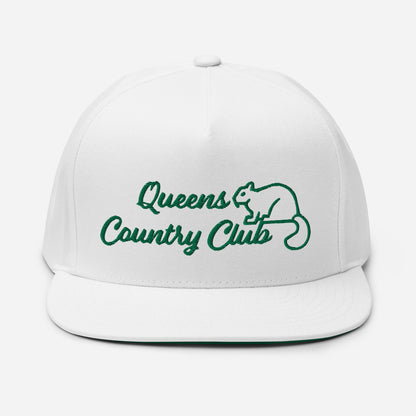 Queens Country Club with Squirrel Embroidery Flat Bill Cap by Queens Country Club