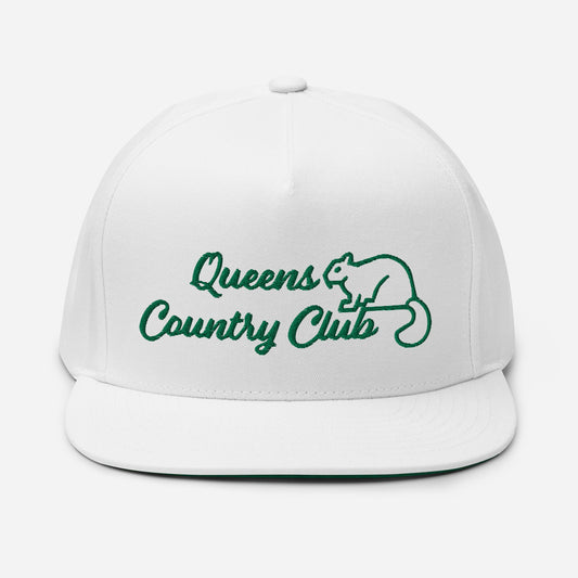 Queens Country Club with Squirrel Embroidery Flat Bill Cap by Queens Country Club