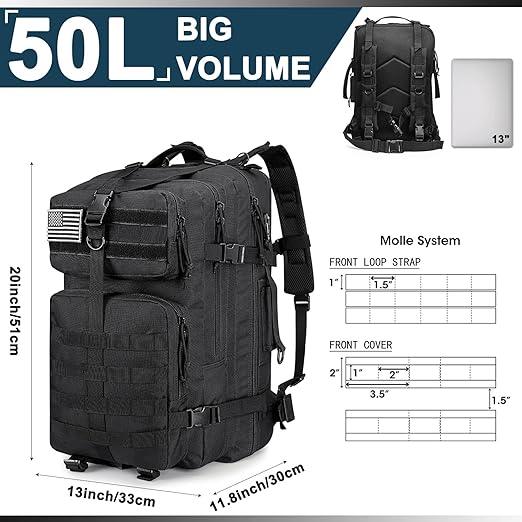 FR Fashion Co. 20" Men's 50L MOLLE Tactical Backpack - FR Fashion Co. 