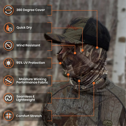 Face Mask Gaiter (Mossy Oak and Realtree One Size Fits All) 