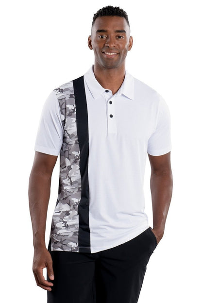 Trey White Black/Camo Vertical Stripe Polo by Covel