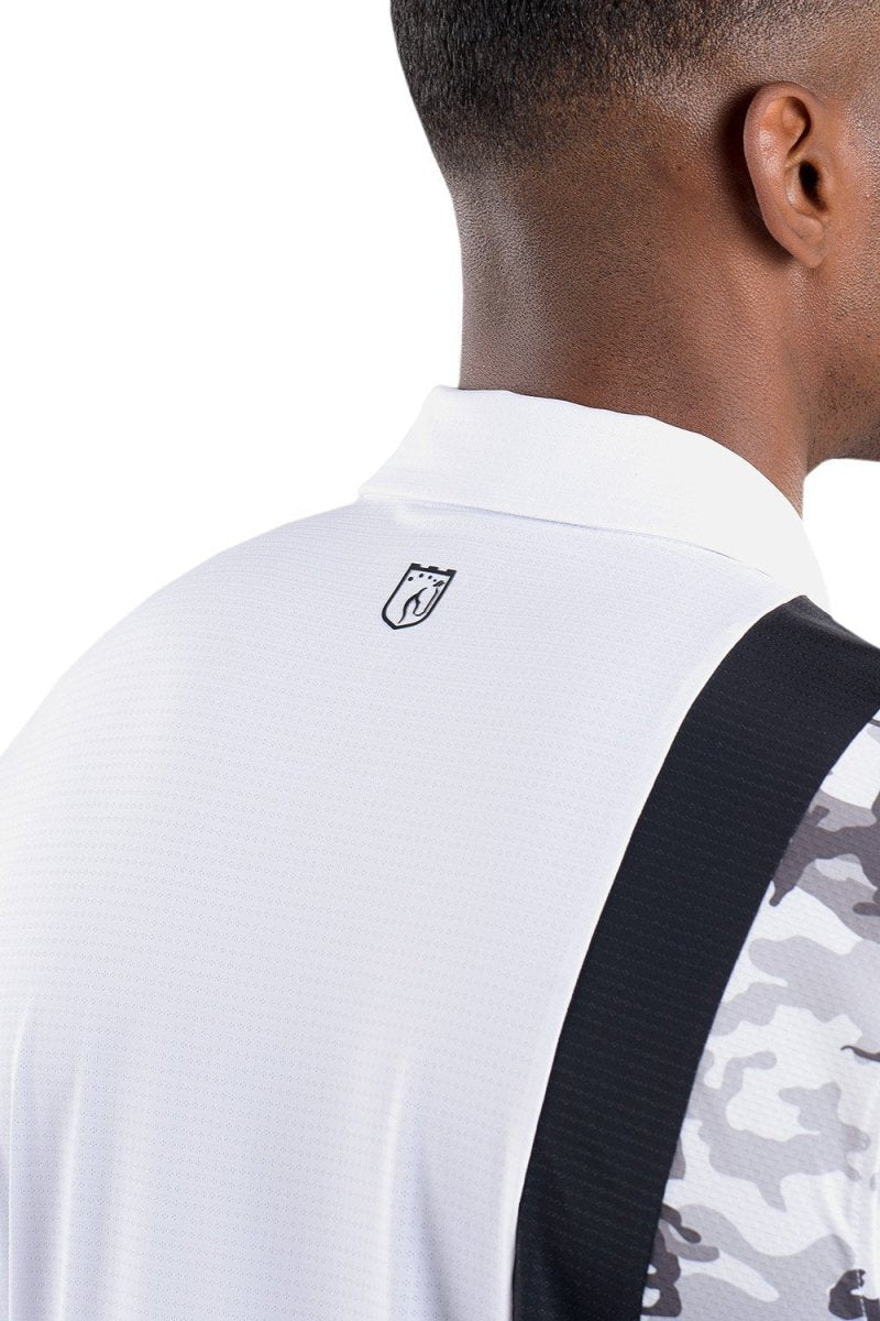 Trey White Black/Camo Vertical Stripe Polo by Covel