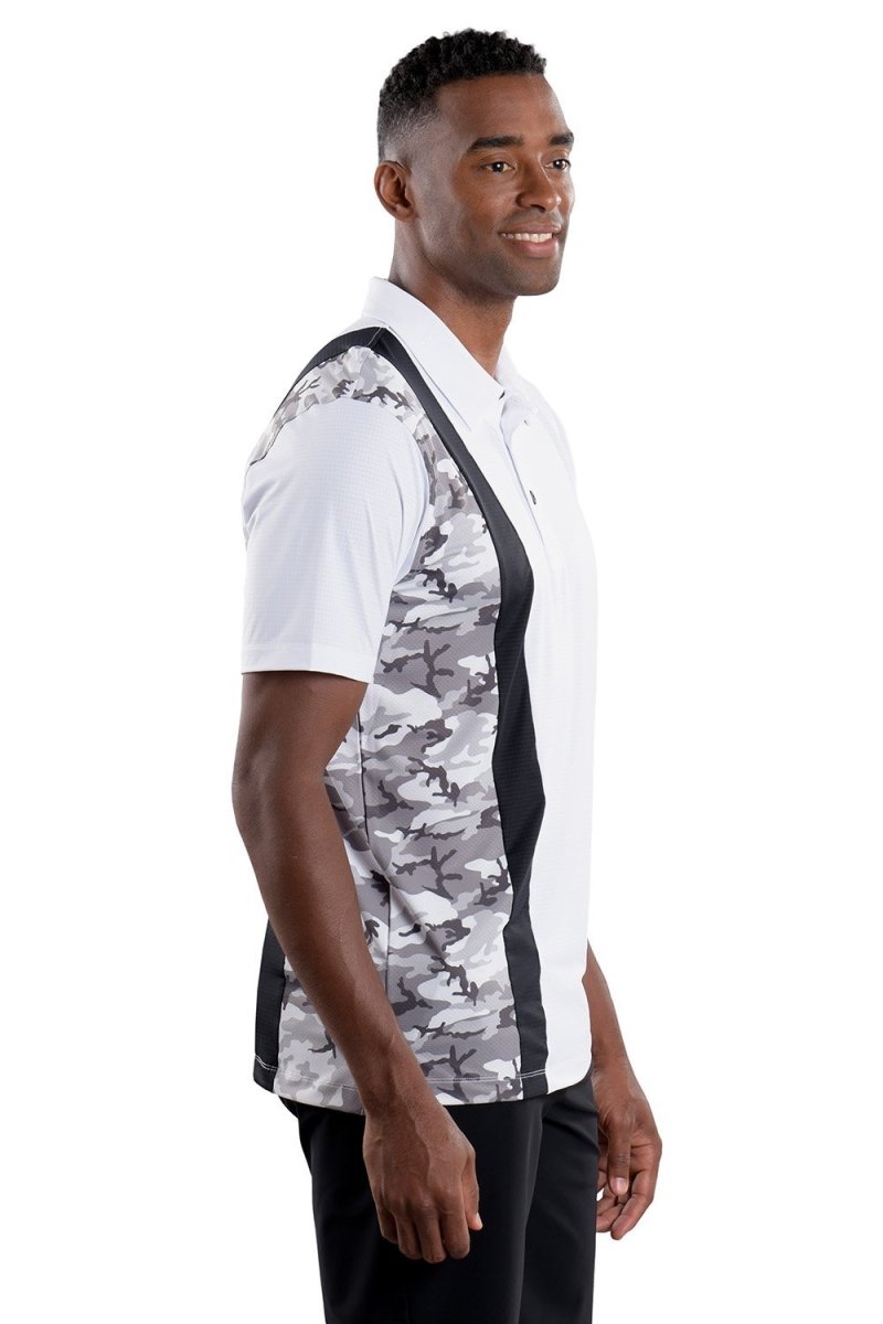 Trey White Black/Camo Vertical Stripe Polo by Covel